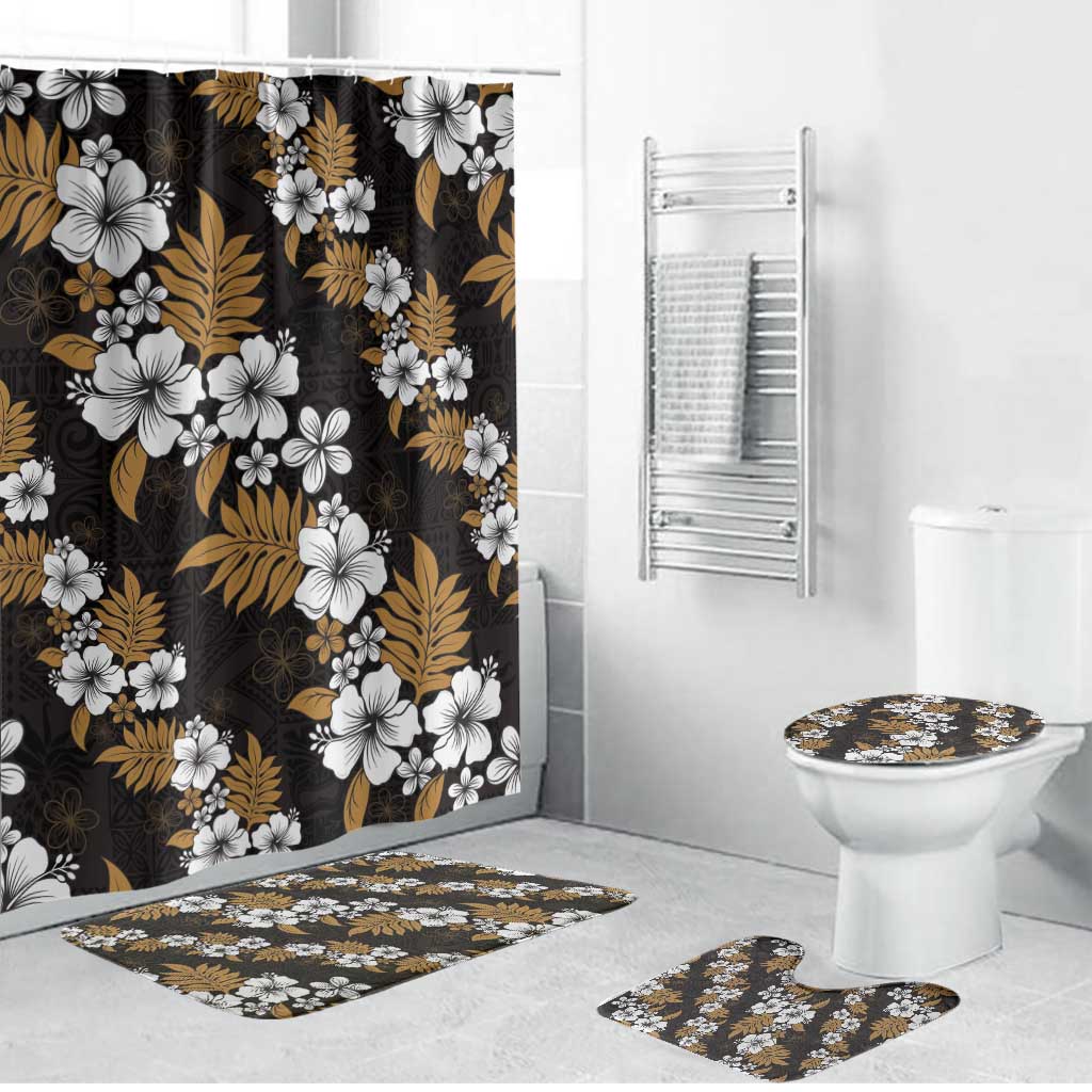 Hawaiian Hibiscus Tribal Floral Brown Bathroom Set Polynesian Tapa Pattern LT01 Bathroom Set (4 pcs) Brown - Polynesian Pride