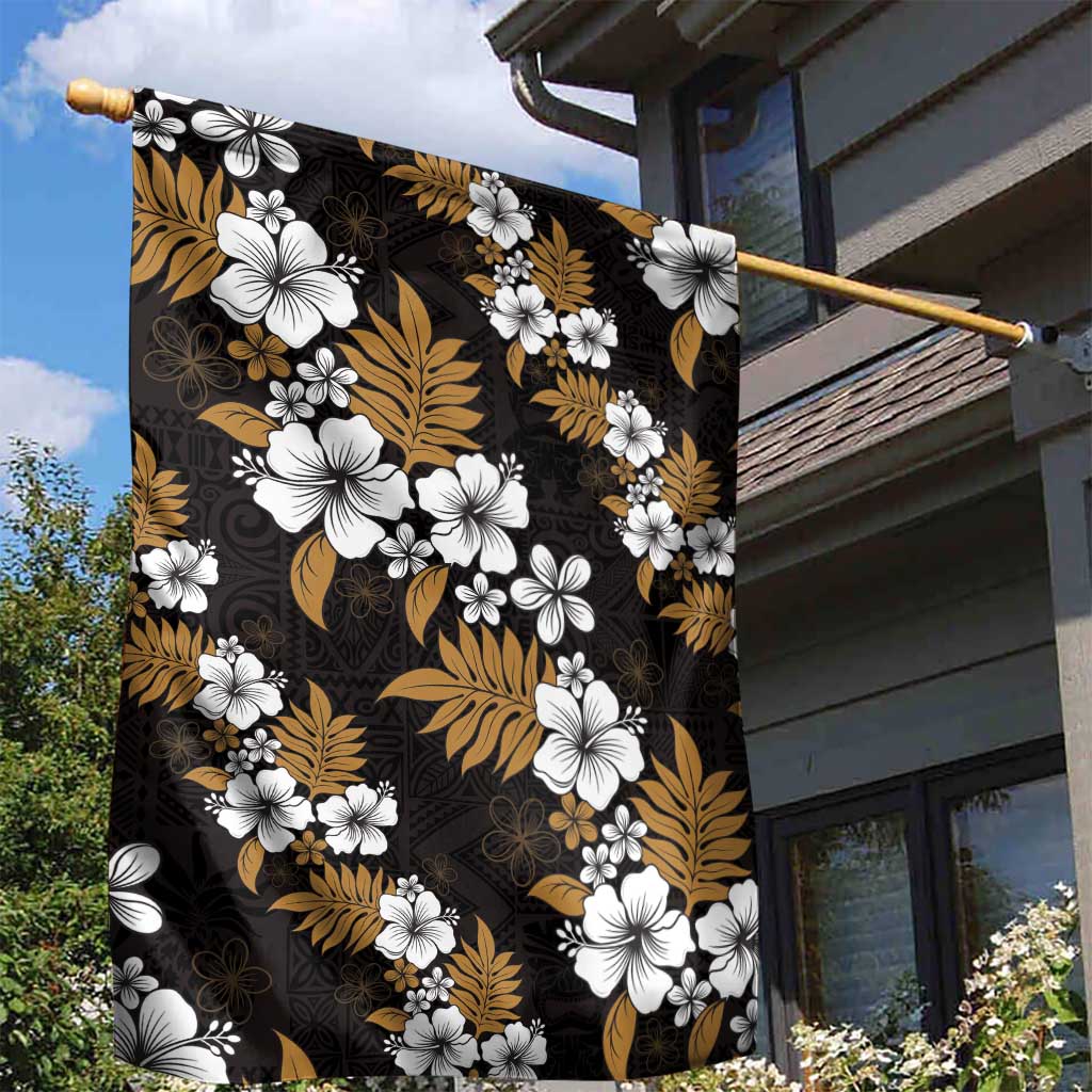 Hawaiian Hibiscus Tribal Floral Brown Garden Flag Polynesian Tapa Pattern LT01 - Polynesian Pride