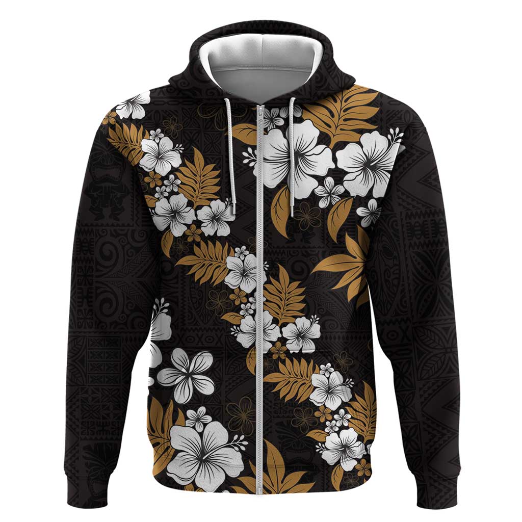 Hawaiian Hibiscus Tribal Floral Brown Hoodie Polynesian Tapa Pattern LT01 Zip Hoodie Brown - Polynesian Pride