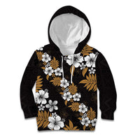 Hawaiian Hibiscus Tribal Floral Brown Kid Hoodie Polynesian Tapa Pattern LT01 Hoodie Brown - Polynesian Pride