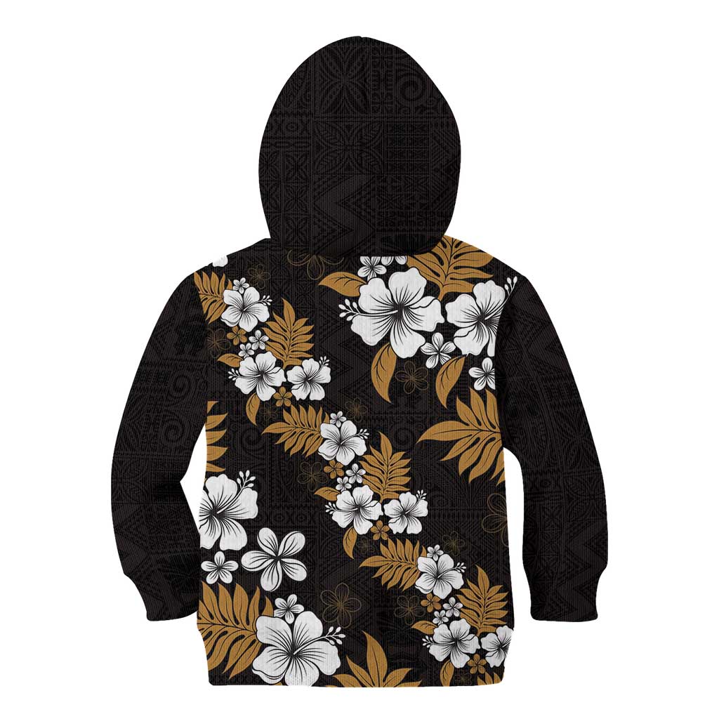Hawaiian Hibiscus Tribal Floral Brown Kid Hoodie Polynesian Tapa Pattern LT01 - Polynesian Pride