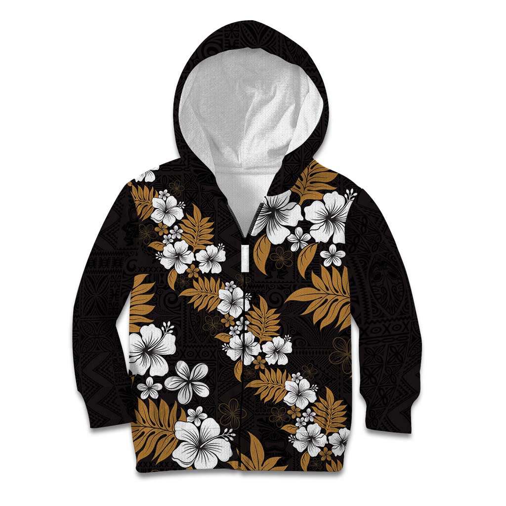Hawaiian Hibiscus Tribal Floral Brown Kid Hoodie Polynesian Tapa Pattern LT01 Zip Hoodie Brown - Polynesian Pride