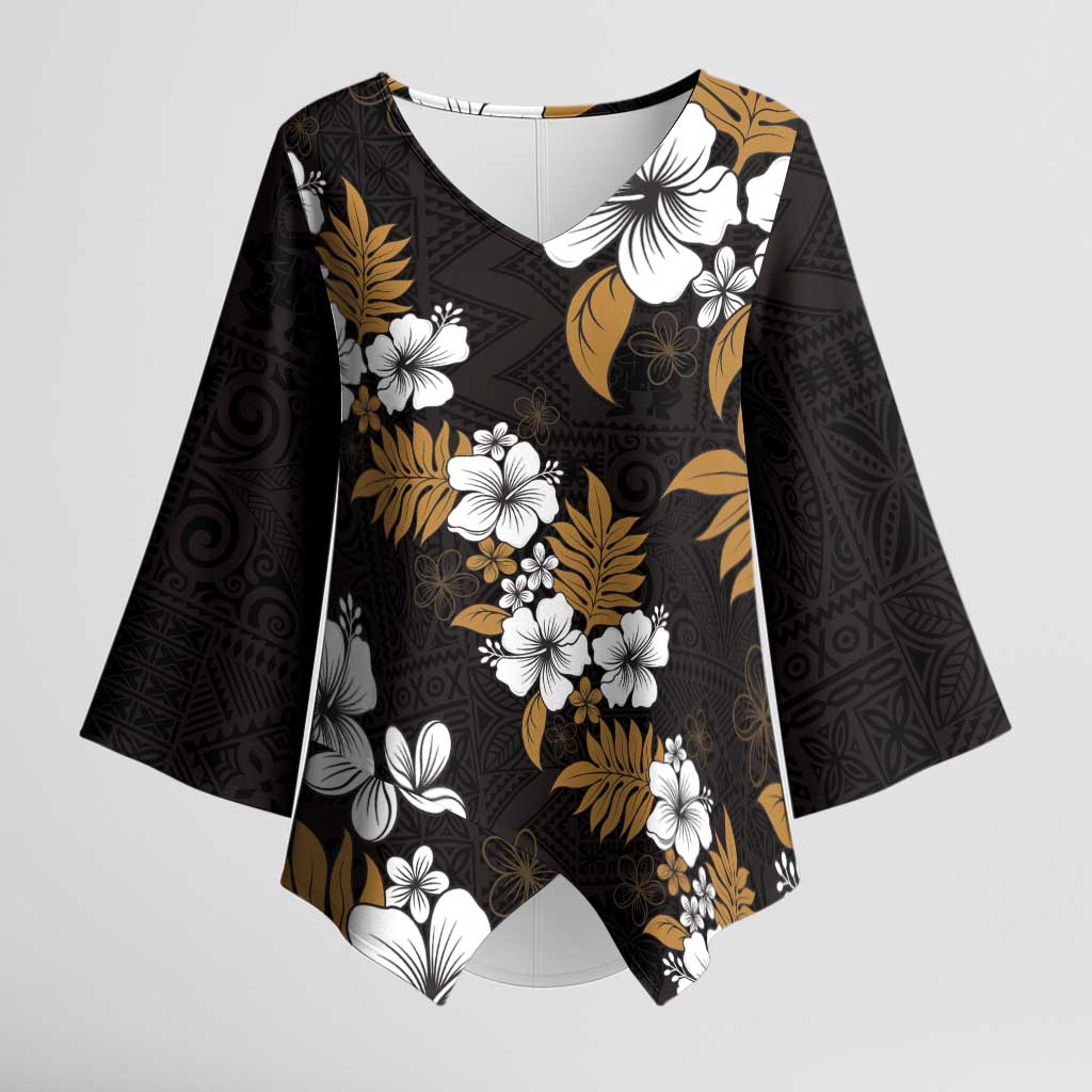Hawaiian Hibiscus Tribal Floral Brown Kimono Sleeve Blouse Polynesian Tapa Pattern LT01 Female Brown - Polynesian Pride