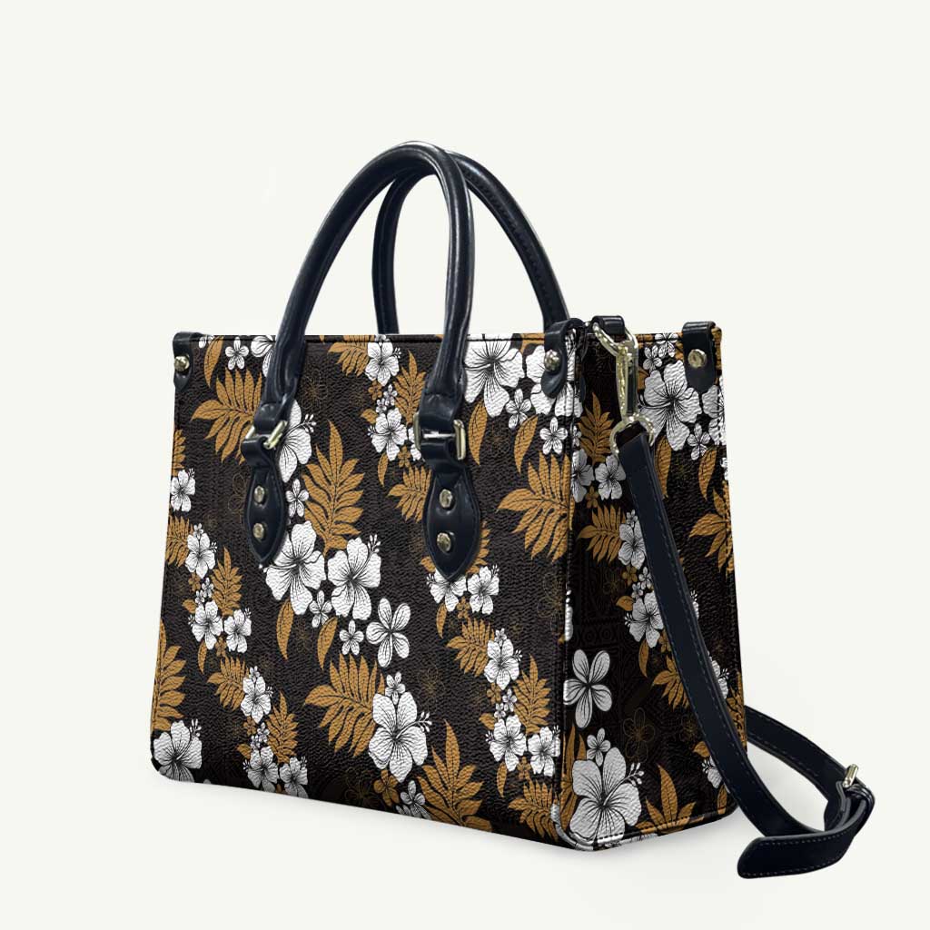 Hawaiian Hibiscus Tribal Floral Brown Leather Bag Polynesian Tapa Pattern LT01 Brown - Polynesian Pride