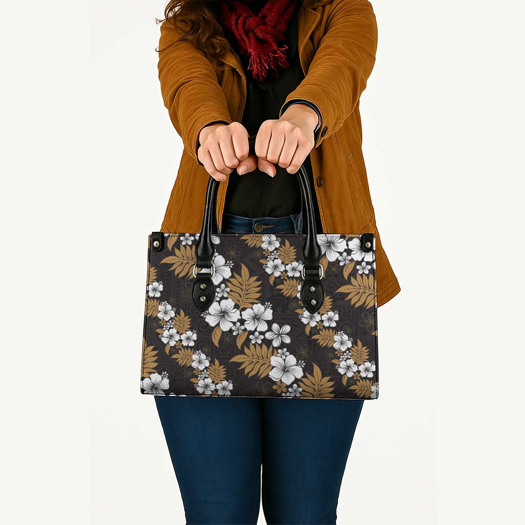 Hawaiian Hibiscus Tribal Floral Brown Leather Bag Polynesian Tapa Pattern LT01 - Polynesian Pride