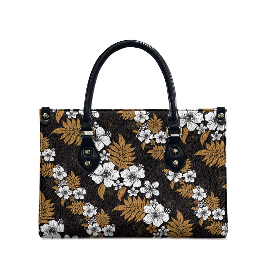 Hawaiian Hibiscus Tribal Floral Brown Leather Bag Polynesian Tapa Pattern LT01 - Polynesian Pride