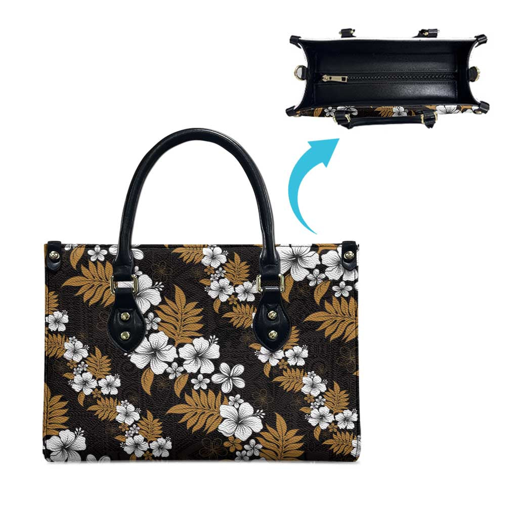 Hawaiian Hibiscus Tribal Floral Brown Leather Bag Polynesian Tapa Pattern LT01 - Polynesian Pride