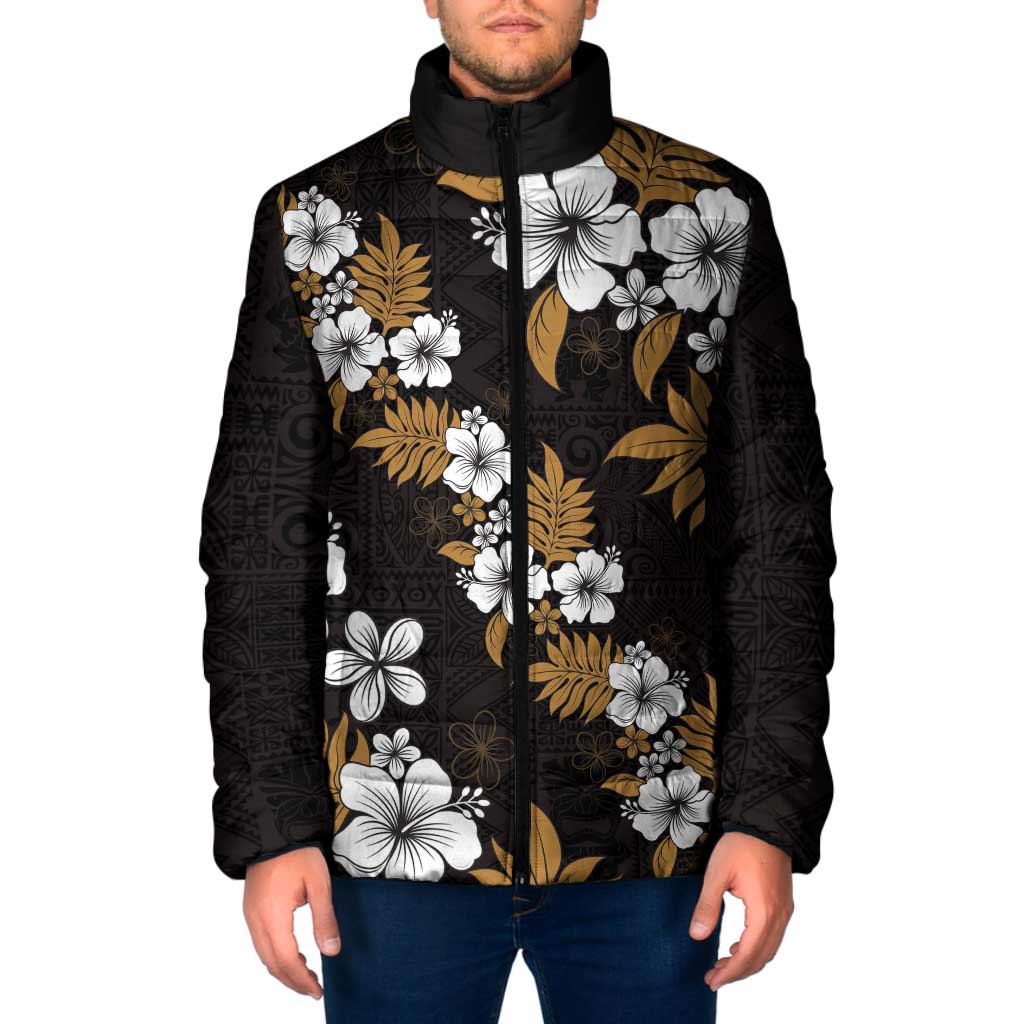 Hawaiian Hibiscus Tribal Floral Brown Padded Jacket Polynesian Tapa Pattern LT01 Men Brown - Polynesian Pride