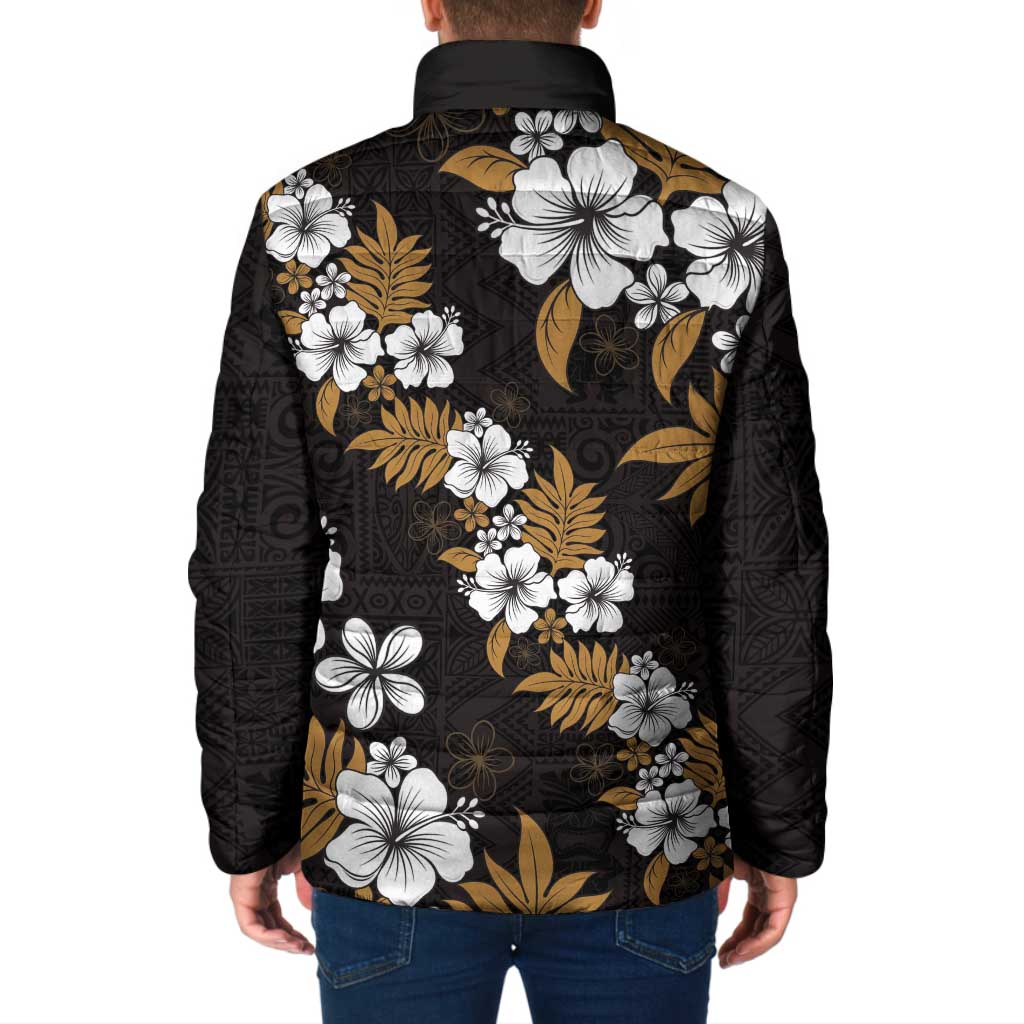 Hawaiian Hibiscus Tribal Floral Brown Padded Jacket Polynesian Tapa Pattern LT01 - Polynesian Pride