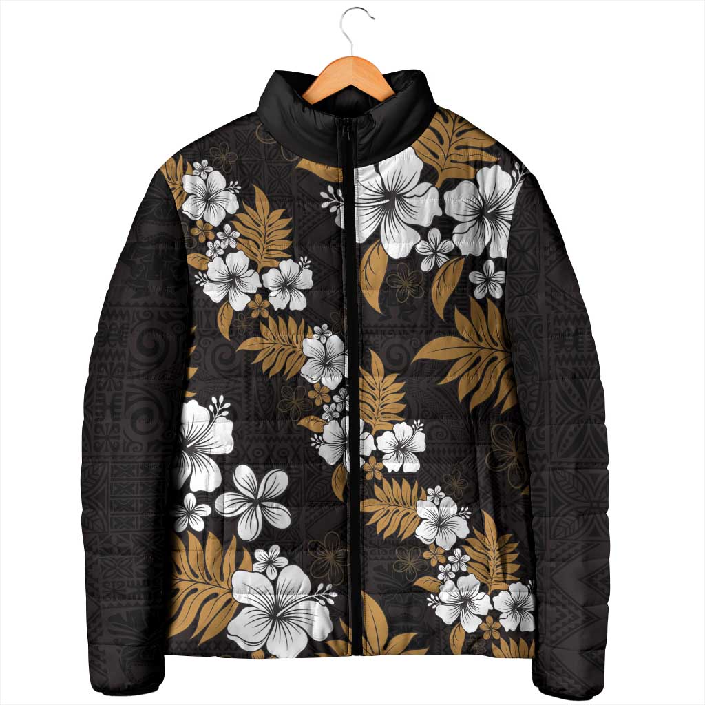 Hawaiian Hibiscus Tribal Floral Brown Padded Jacket Polynesian Tapa Pattern LT01 - Polynesian Pride