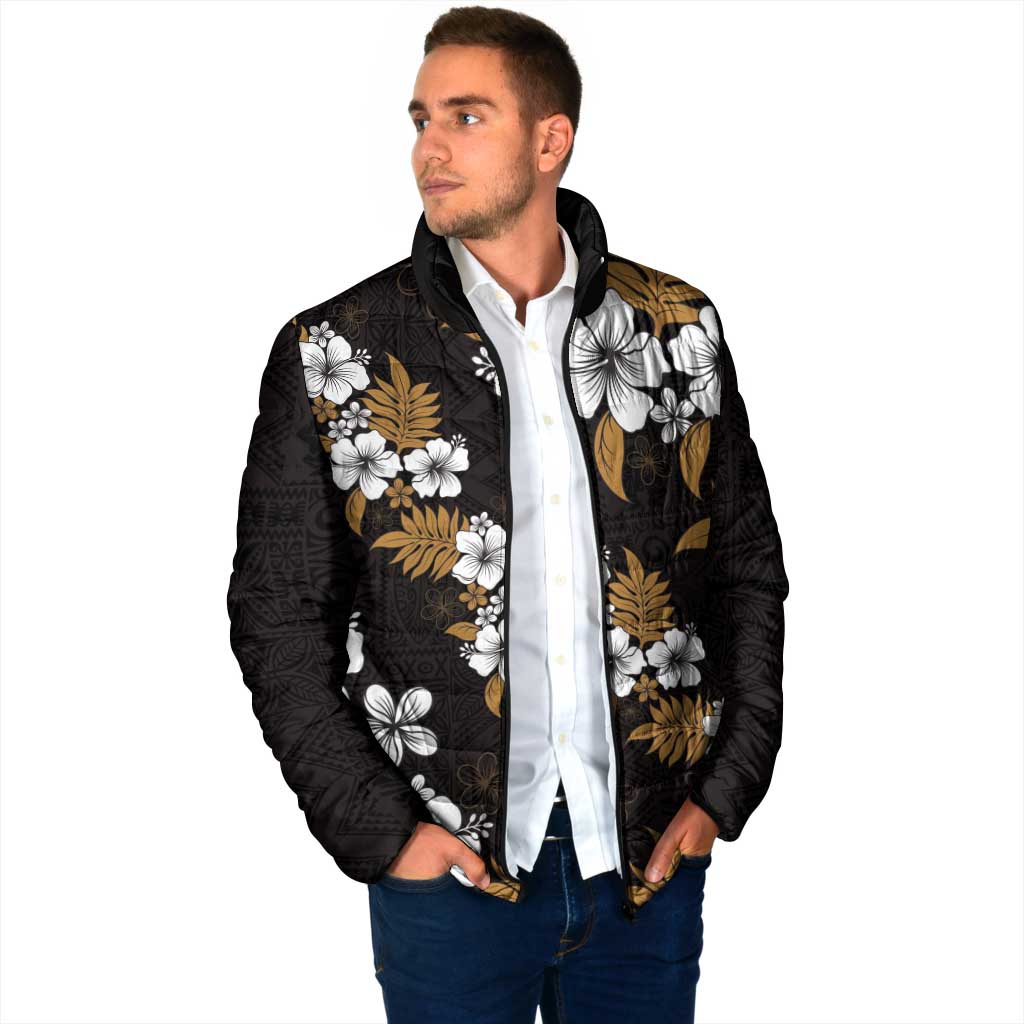 Hawaiian Hibiscus Tribal Floral Brown Padded Jacket Polynesian Tapa Pattern LT01 - Polynesian Pride