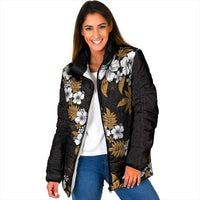 Hawaiian Hibiscus Tribal Floral Brown Padded Jacket Polynesian Tapa Pattern LT01 Women Brown - Polynesian Pride