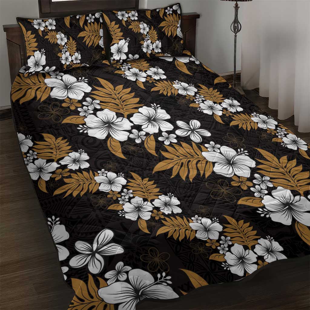 Hawaiian Hibiscus Tribal Floral Brown Quilt Bed Set Polynesian Tapa Pattern LT01 Brown - Polynesian Pride