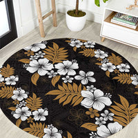 Hawaiian Hibiscus Tribal Floral Brown Round Carpet Polynesian Tapa Pattern LT01 Brown - Polynesian Pride