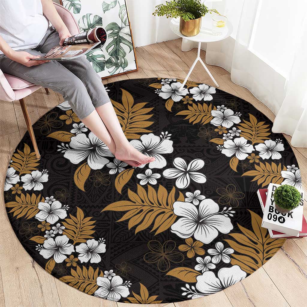 Hawaiian Hibiscus Tribal Floral Brown Round Carpet Polynesian Tapa Pattern LT01 - Polynesian Pride