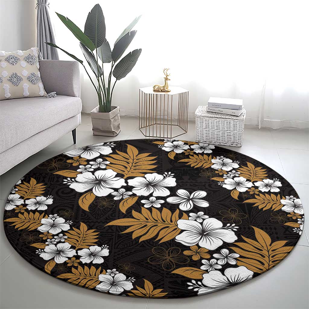 Hawaiian Hibiscus Tribal Floral Brown Round Carpet Polynesian Tapa Pattern LT01 - Polynesian Pride
