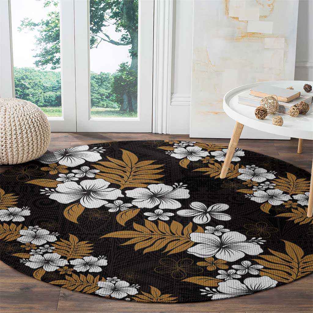 Hawaiian Hibiscus Tribal Floral Brown Round Carpet Polynesian Tapa Pattern LT01 - Polynesian Pride