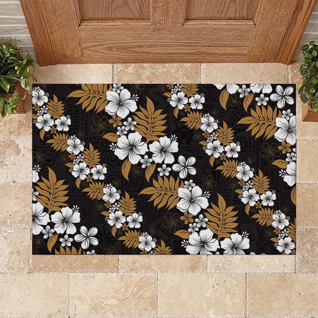 Hawaiian Hibiscus Tribal Floral Brown Rubber Doormat Polynesian Tapa Pattern LT01 Brown - Polynesian Pride
