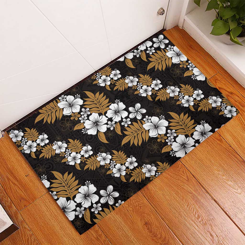 Hawaiian Hibiscus Tribal Floral Brown Rubber Doormat Polynesian Tapa Pattern LT01 - Polynesian Pride