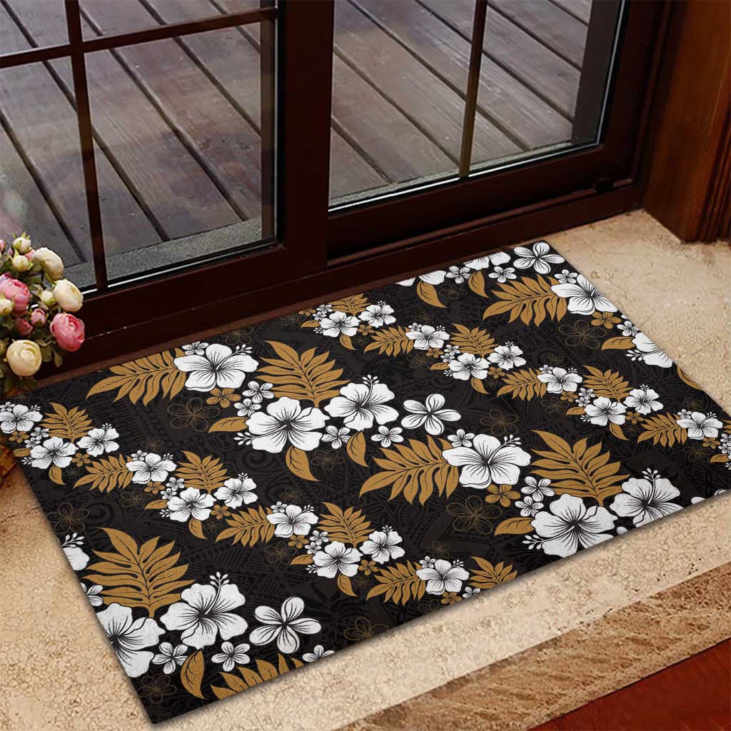 Hawaiian Hibiscus Tribal Floral Brown Rubber Doormat Polynesian Tapa Pattern LT01 - Polynesian Pride