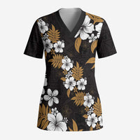 Hawaiian Hibiscus Tribal Floral Brown Scrub Top Polynesian Tapa Pattern LT01 Adult Brown - Polynesian Pride