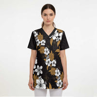 Hawaiian Hibiscus Tribal Floral Brown Scrub Top Polynesian Tapa Pattern LT01 - Polynesian Pride