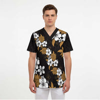 Hawaiian Hibiscus Tribal Floral Brown Scrub Top Polynesian Tapa Pattern LT01 - Polynesian Pride