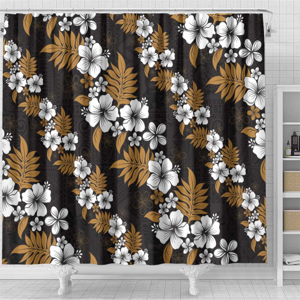 Hawaiian Hibiscus Tribal Floral Brown Shower Curtain Polynesian Tapa Pattern LT01 - Polynesian Pride