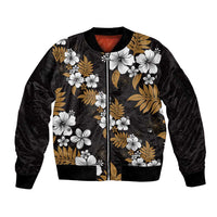 Hawaiian Hibiscus Tribal Floral Brown Sleeve Zip Bomber Jacket Polynesian Tapa Pattern LT01 Unisex Brown - Polynesian Pride