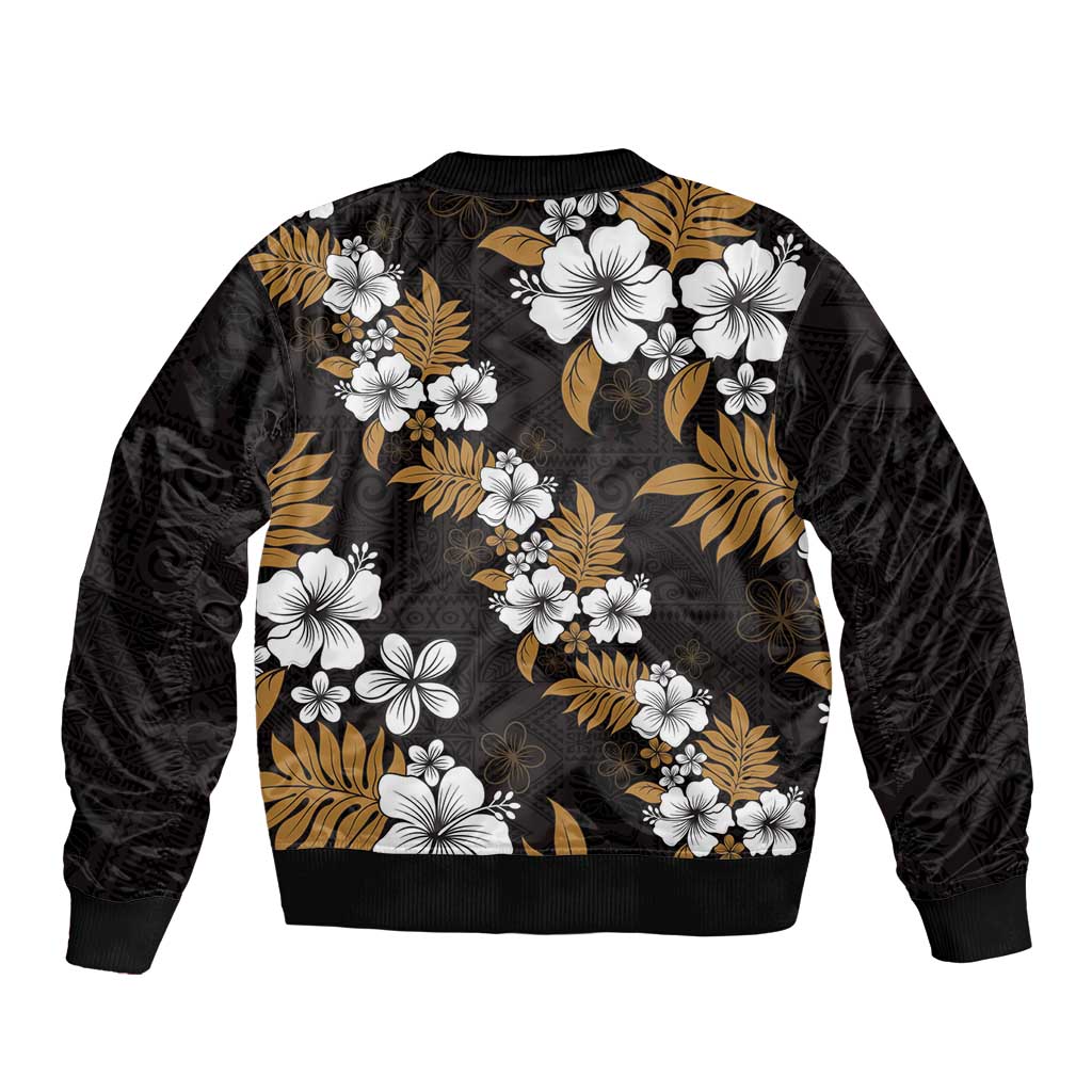 Hawaiian Hibiscus Tribal Floral Brown Sleeve Zip Bomber Jacket Polynesian Tapa Pattern LT01 - Polynesian Pride