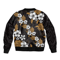 Hawaiian Hibiscus Tribal Floral Brown Sleeve Zip Bomber Jacket Polynesian Tapa Pattern LT01 - Polynesian Pride