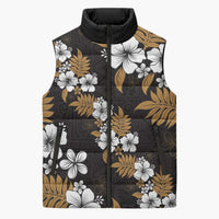 Hawaiian Hibiscus Tribal Floral Brown Sleeveless Puffer Jacket Polynesian Tapa Pattern LT01 Unisex Brown - Polynesian Pride