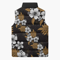 Hawaiian Hibiscus Tribal Floral Brown Sleeveless Puffer Jacket Polynesian Tapa Pattern LT01 - Polynesian Pride