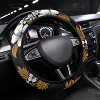 Hawaiian Hibiscus Tribal Floral Brown Steering Wheel Cover Polynesian Tapa Pattern LT01 Universal Fit Brown - Polynesian Pride