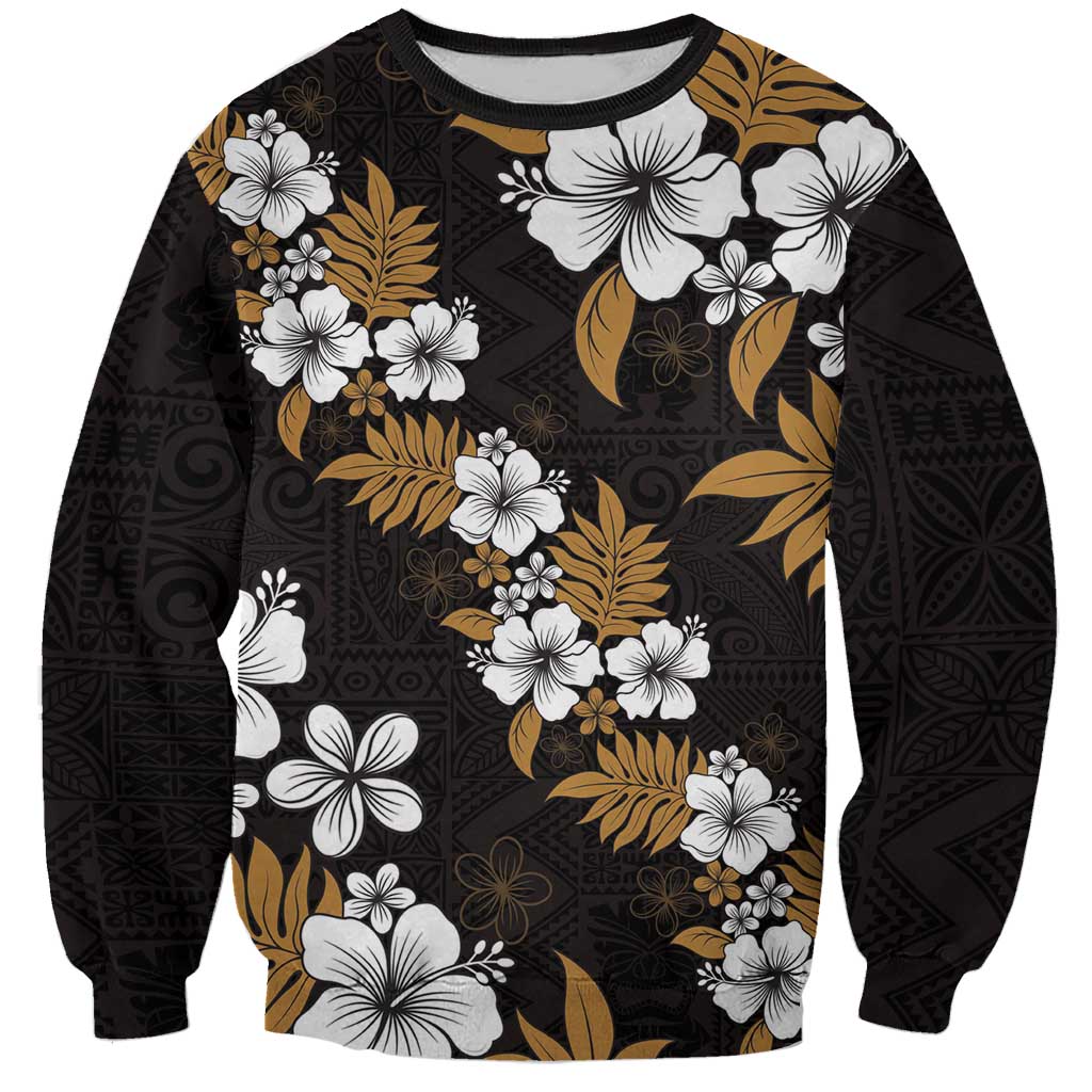 Hawaiian Hibiscus Tribal Floral Brown Sweatshirt Polynesian Tapa Pattern LT01 Unisex Brown - Polynesian Pride