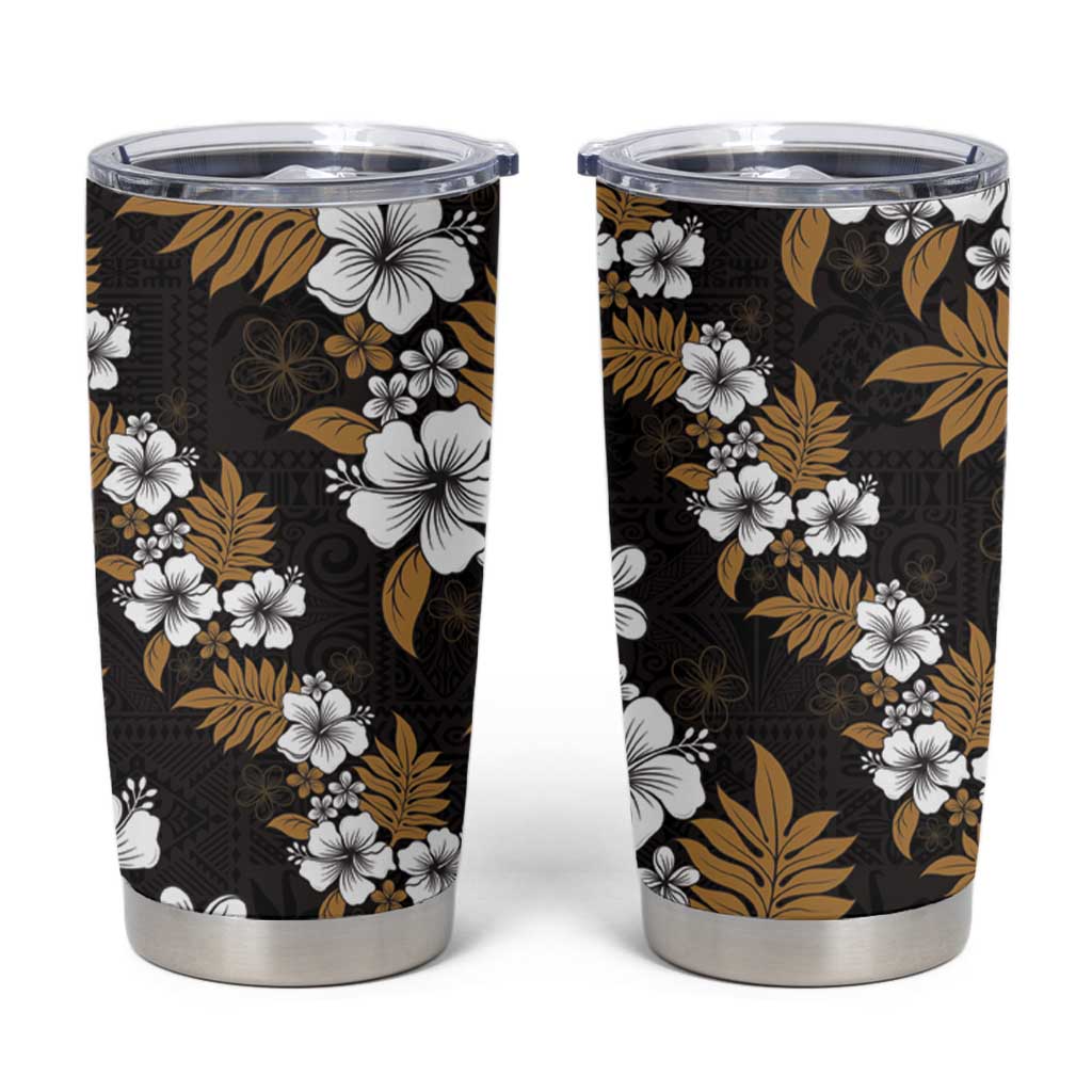 Hawaiian Hibiscus Tribal Floral Brown Tumbler Cup Polynesian Tapa Pattern LT01 Brown - Polynesian Pride