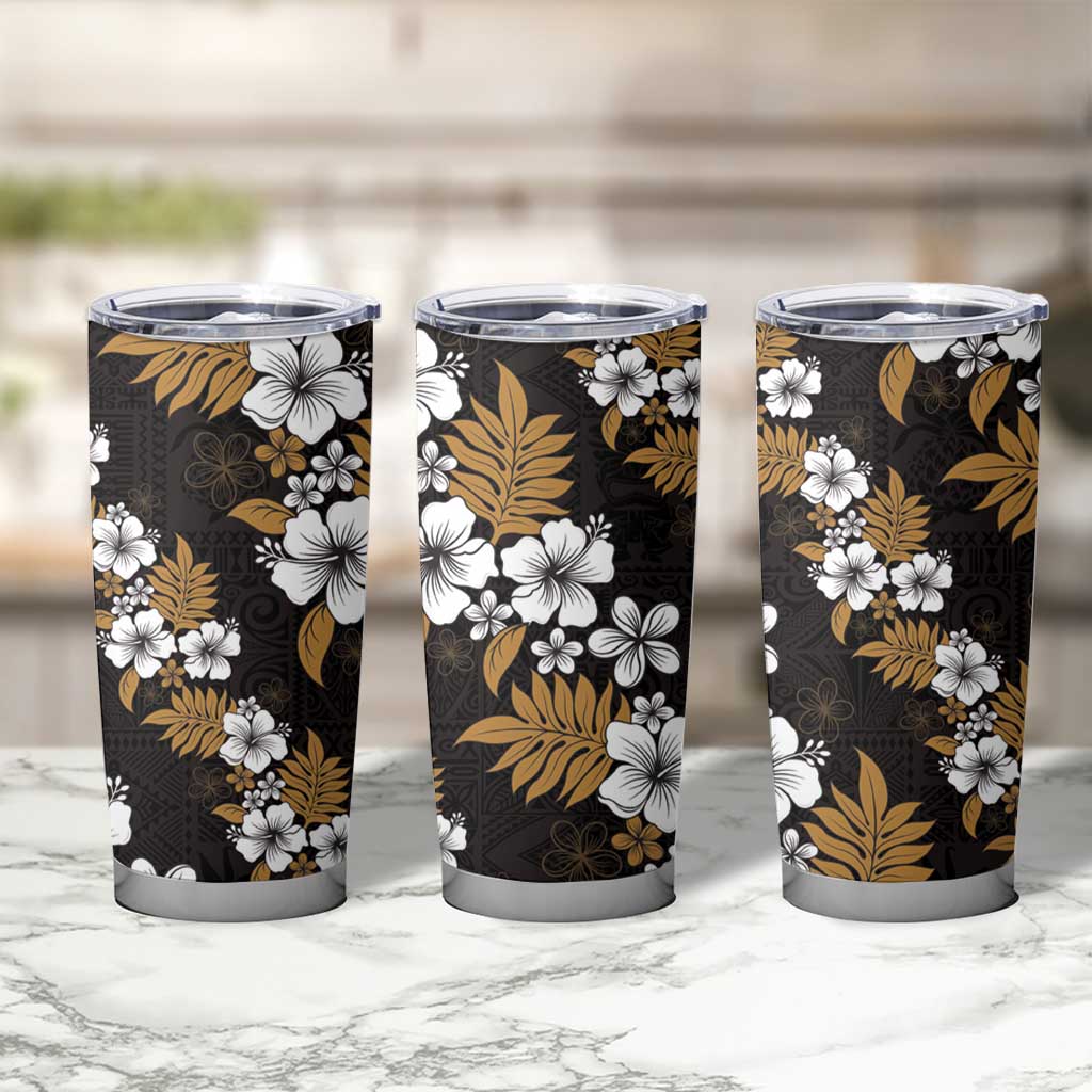 Hawaiian Hibiscus Tribal Floral Brown Tumbler Cup Polynesian Tapa Pattern LT01 - Polynesian Pride