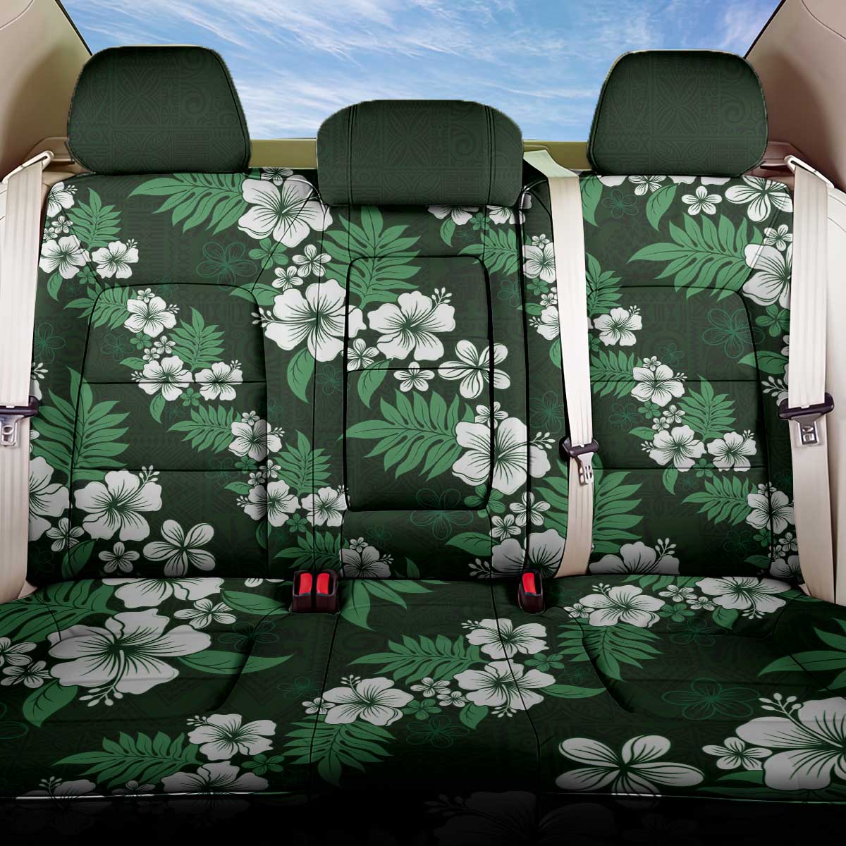 Hawaiian Hibiscus Tribal Floral Green Back Car Seat Cover Polynesian Tapa Pattern LT01 One Size Green - Polynesian Pride