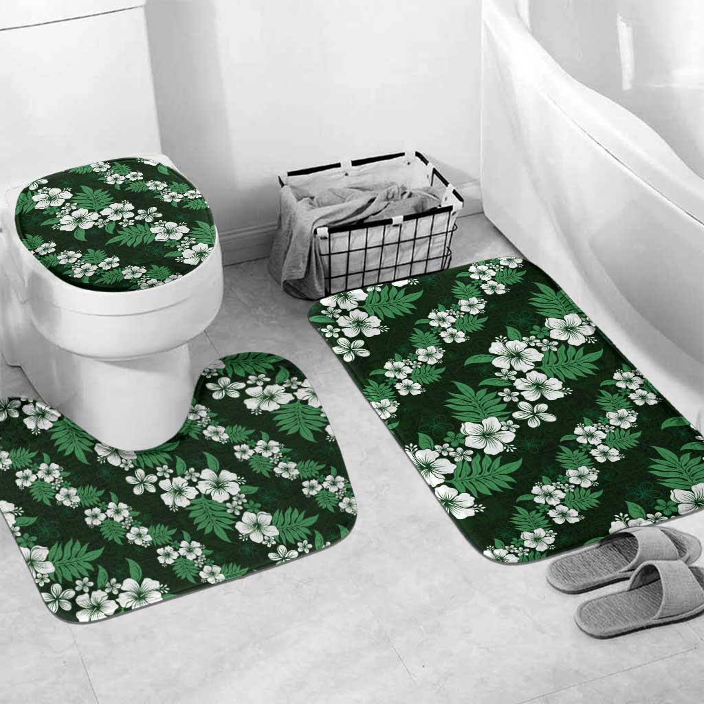 Hawaiian Hibiscus Tribal Floral Green Bathroom Set Polynesian Tapa Pattern LT01 Mat Set Only (3 pcs) One Size Green - Polynesian Pride