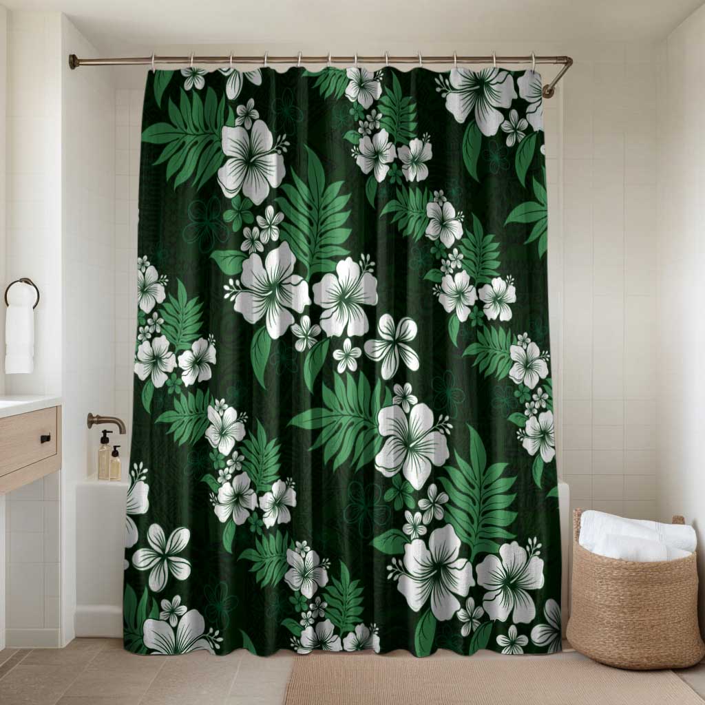 Hawaiian Hibiscus Tribal Floral Green Bathroom Set Polynesian Tapa Pattern LT01 Shower Curtain Only Green - Polynesian Pride