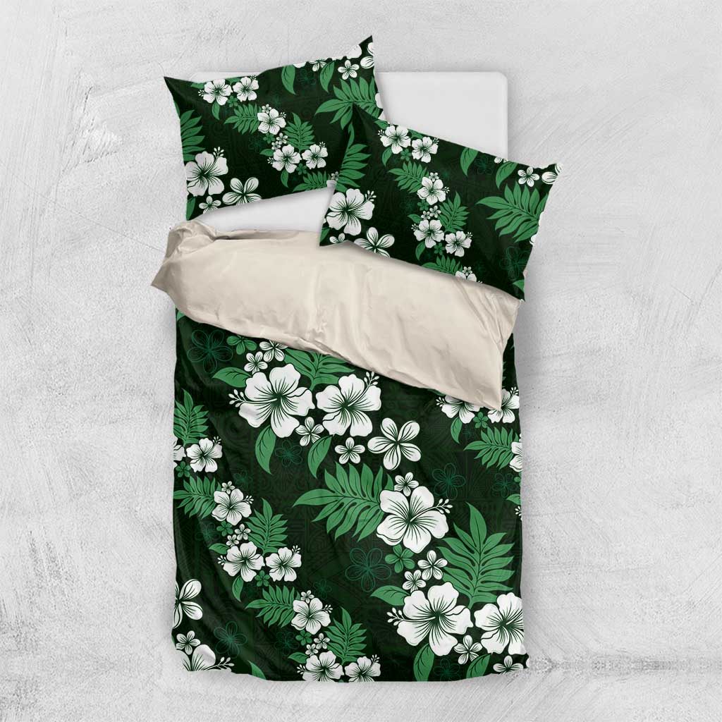 Hawaiian Hibiscus Tribal Floral Green Bedding Set Polynesian Tapa Pattern LT01 US Twin 172cm x 218cm Green - Polynesian Pride