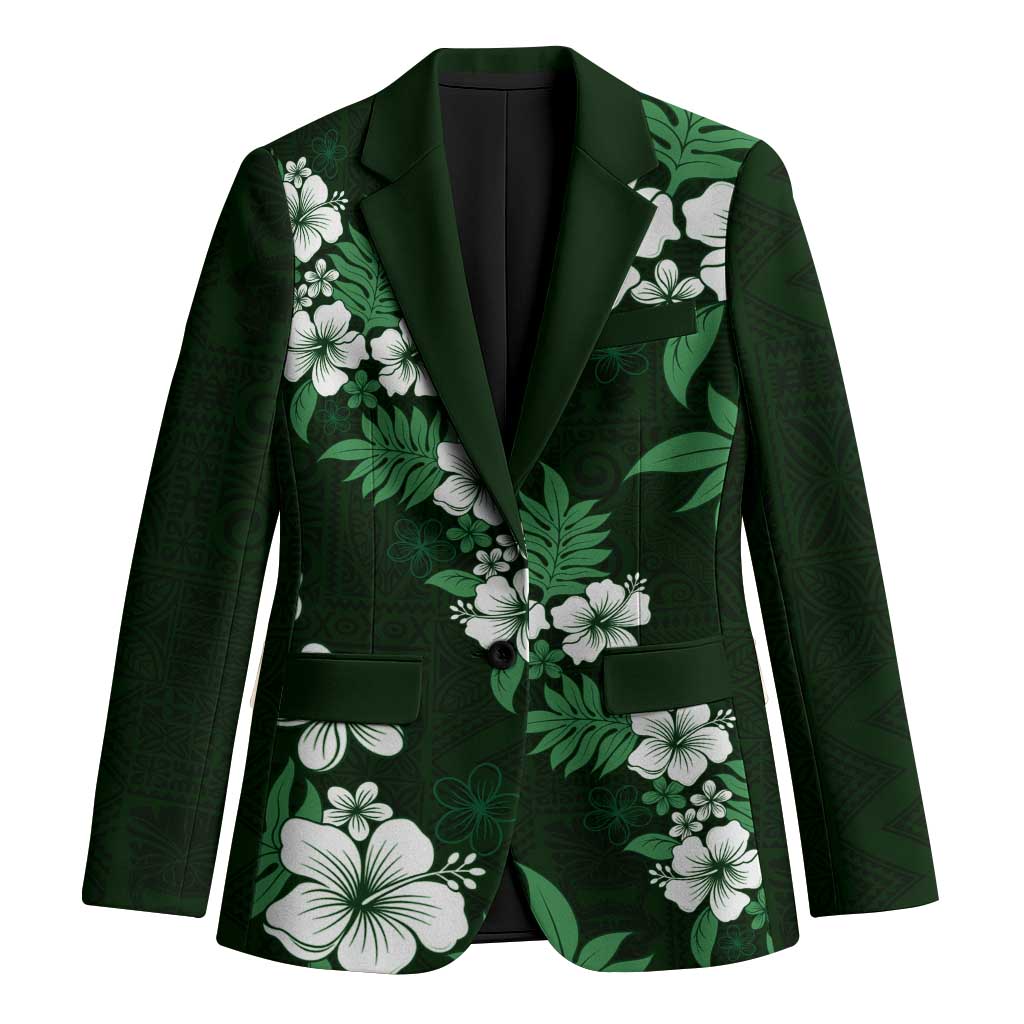 Hawaiian Hibiscus Tribal Floral Green Blazer Polynesian Tapa Pattern LT01 Unisex Green - Polynesian Pride