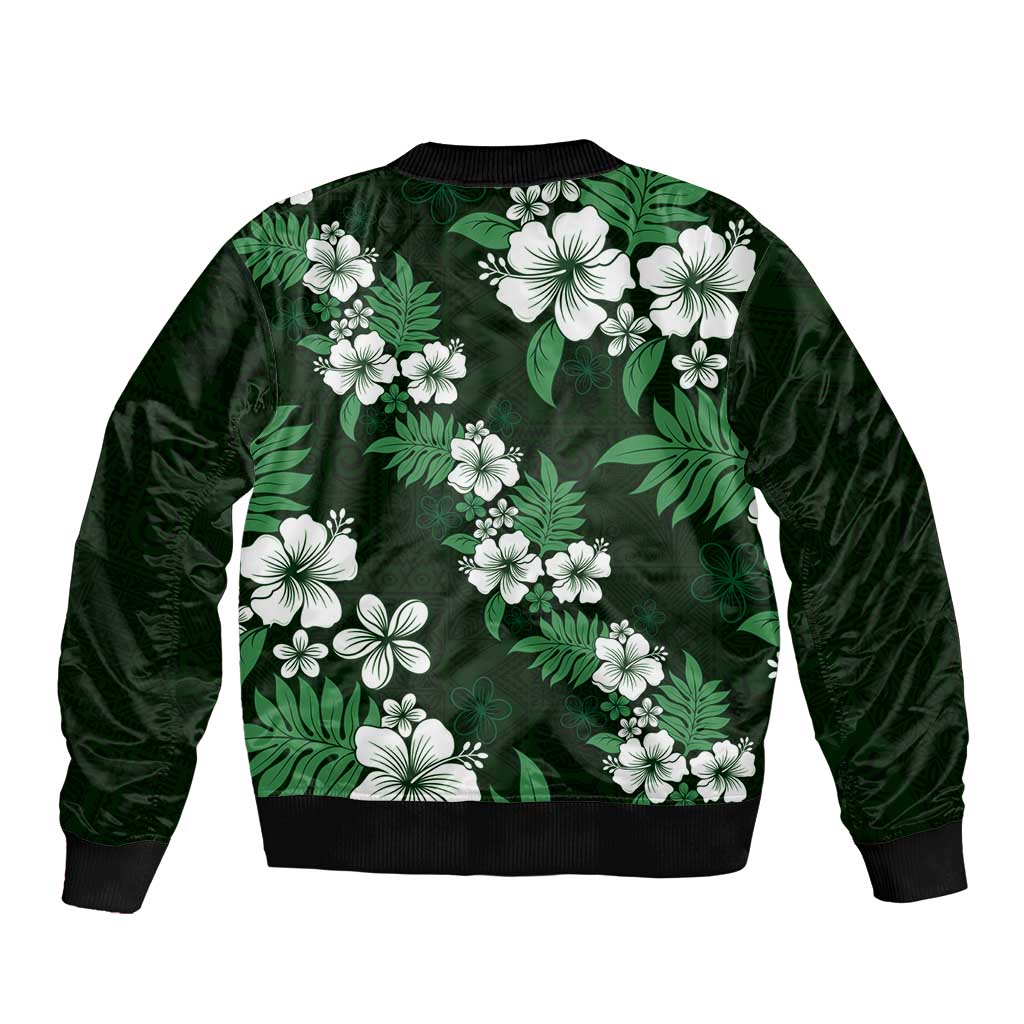 Hawaiian Hibiscus Tribal Floral Green Bomber Jacket Polynesian Tapa Pattern LT01 - Polynesian Pride