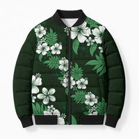 Hawaiian Hibiscus Tribal Floral Green Bomber Puffer Jacket Polynesian Tapa Pattern LT01 Unisex Green - Polynesian Pride