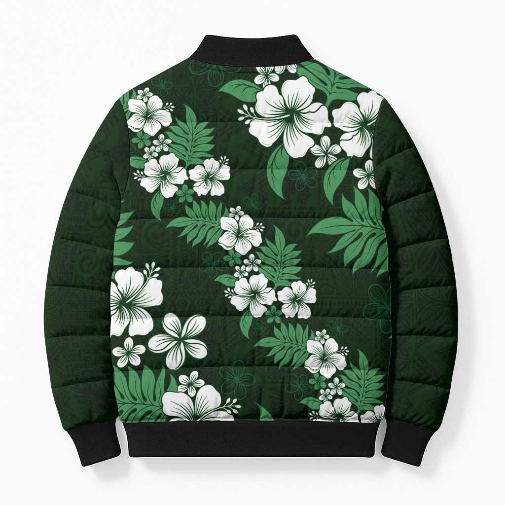 Hawaiian Hibiscus Tribal Floral Green Bomber Puffer Jacket Polynesian Tapa Pattern LT01 - Polynesian Pride