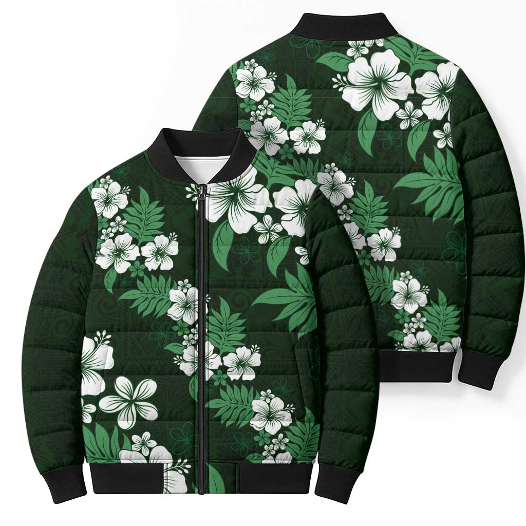 Hawaiian Hibiscus Tribal Floral Green Bomber Puffer Jacket Polynesian Tapa Pattern LT01 - Polynesian Pride