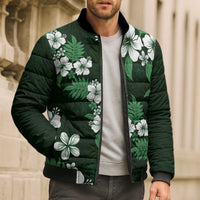 Hawaiian Hibiscus Tribal Floral Green Bomber Puffer Jacket Polynesian Tapa Pattern LT01 - Polynesian Pride