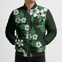 Hawaiian Hibiscus Tribal Floral Green Bomber Puffer Jacket Polynesian Tapa Pattern LT01 - Polynesian Pride
