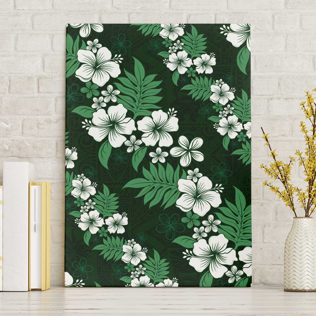 Hawaiian Hibiscus Tribal Floral Green Canvas Wall Art Polynesian Tapa Pattern LT01 Without Frame Green - Polynesian Pride