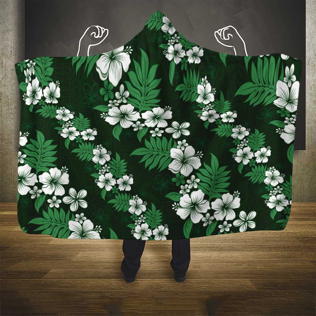 Hawaiian Hibiscus Tribal Floral Green Hooded Blanket Polynesian Tapa Pattern LT01 - Polynesian Pride